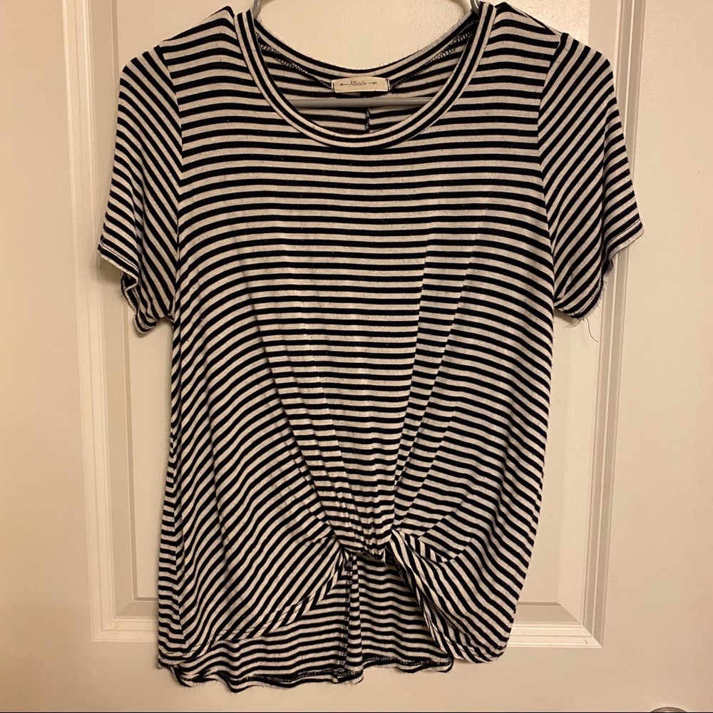 Black and White Striped Knotted Tee